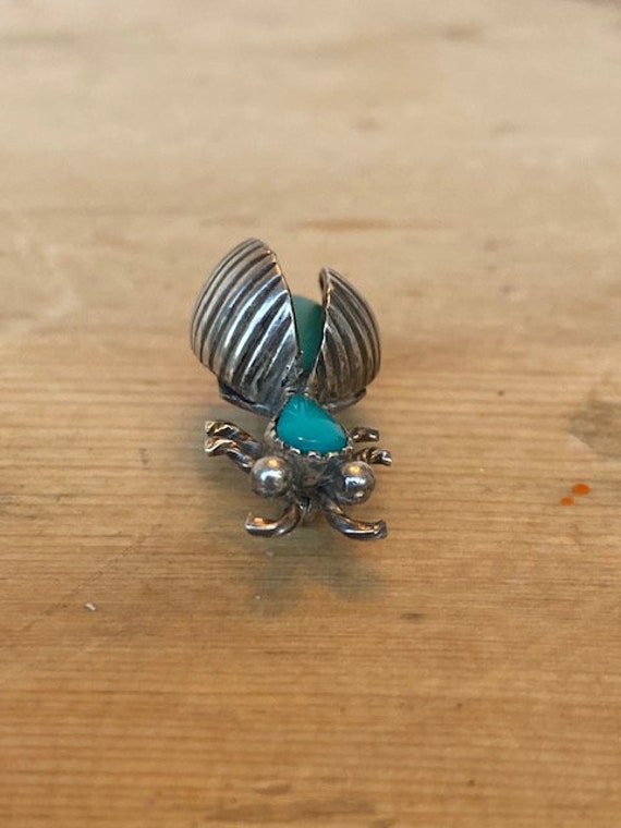 Navajo Sterling Silver and Turquoise Beetle Bug B… - image 3