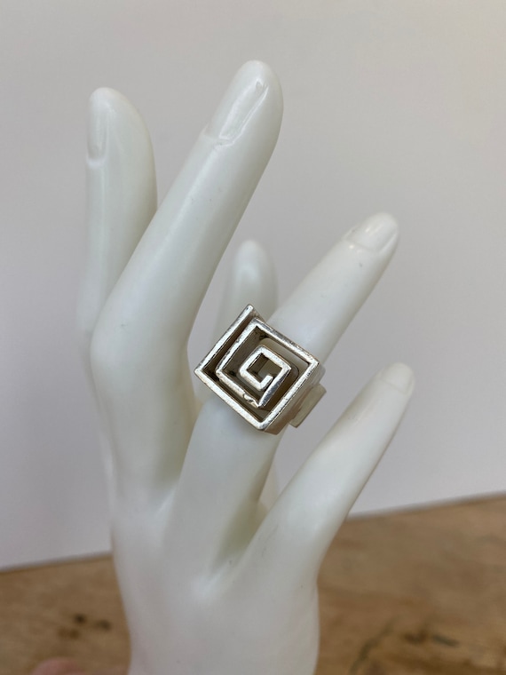 Modern style vintage Sterling Silver Cubist Ring,… - image 1
