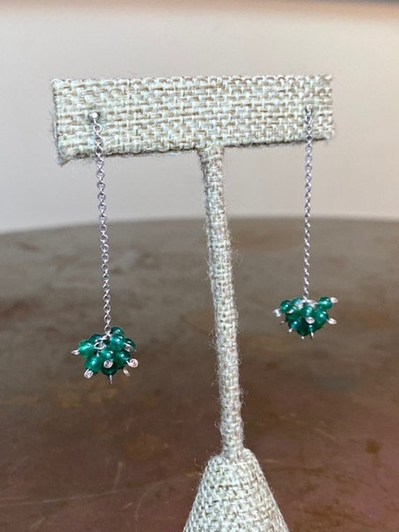 Sterling Silver Earrings with Green Stone Beads a… - image 1