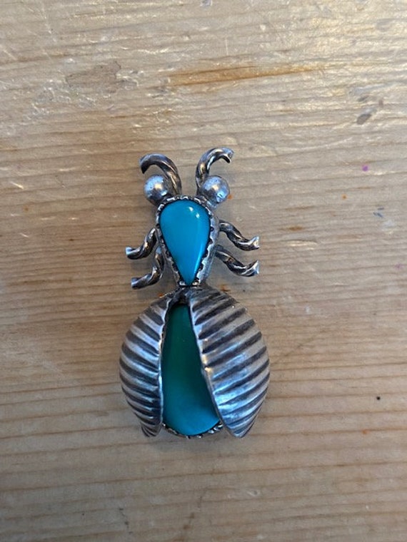 Navajo Sterling Silver and Turquoise Beetle Bug B… - image 5