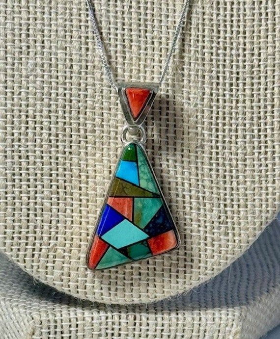 Rare Modernistic Native American Navajo Lapis Sterling Silver Inlay Necklace Rare Modernistic Native American Navajo Lapis Sterling Silver Inlay Necklace