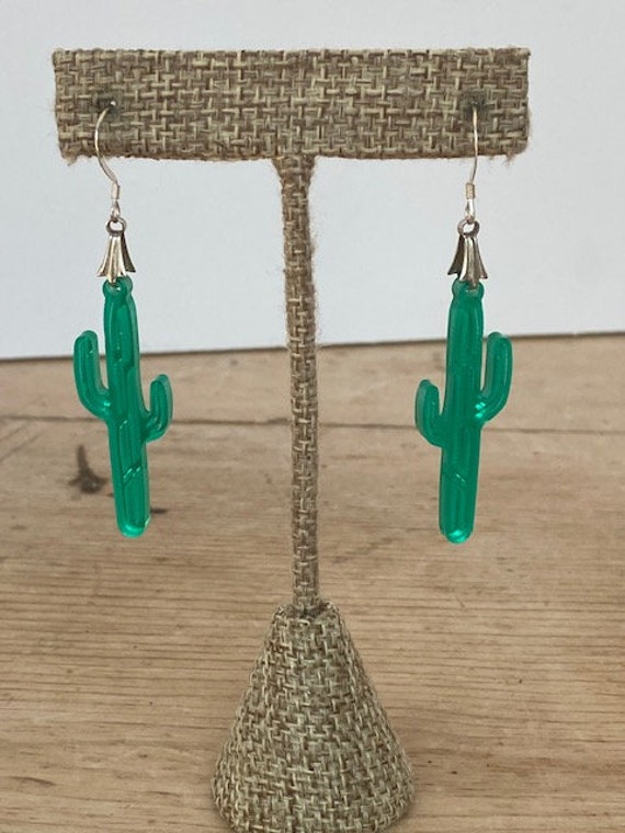 Electric Green Saguaro Cactus Plastic Dangle Drop… - image 4