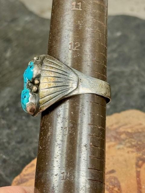 Vintage Kingman Turquoise Three Stone Cluster Men's Ring Size 12 3/4 US ...