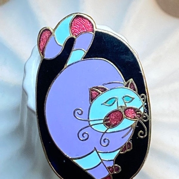 Barbara Lavallee Cloisonné Enamel Cheshire Cat Pin Brooch Kitty Cat Lover Alice in Wonderland Estate Vintage                    M32