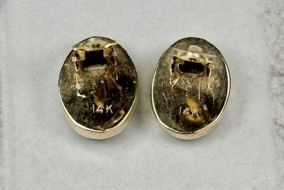 14kt Solid Yellow Gold Oval Spiderweb Turquoise C… - image 4