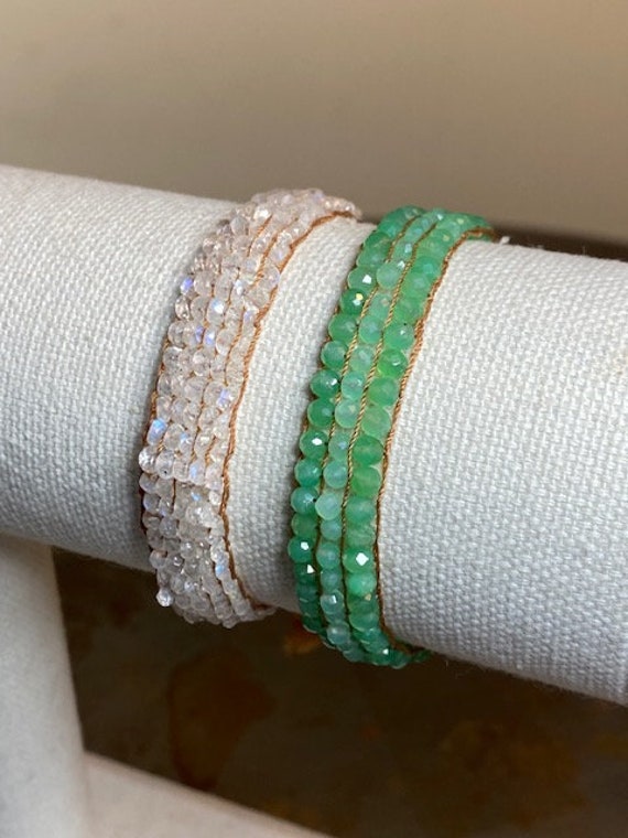 Natural Emerald and Labradorite Beads on Light Bro