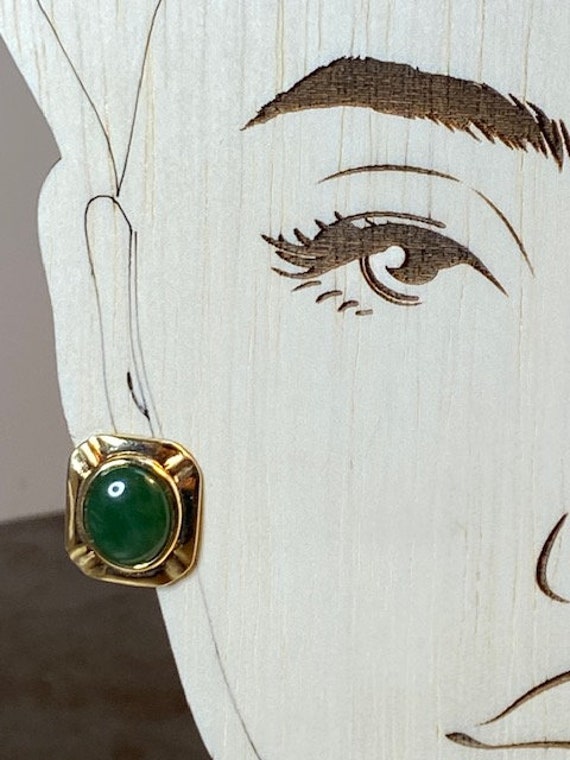 Vintage Jade Green Cabochons in Rectangular Gold … - image 2