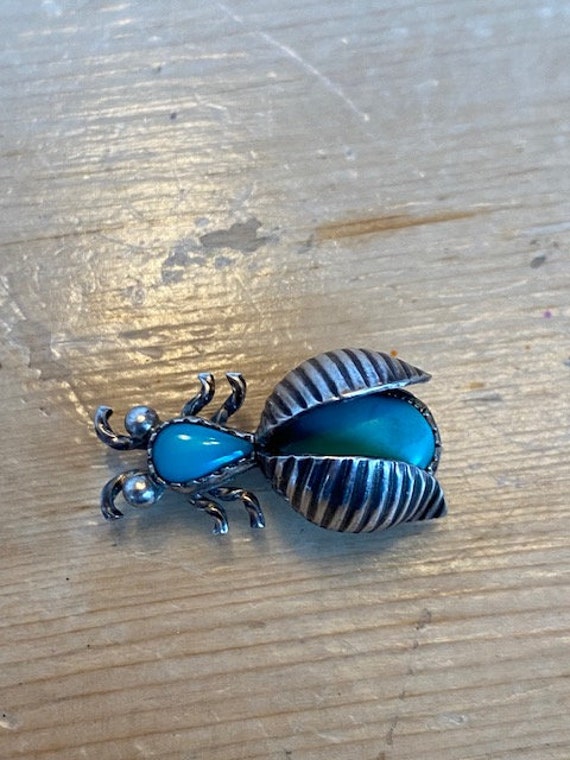 Navajo Sterling Silver and Turquoise Beetle Bug B… - image 4