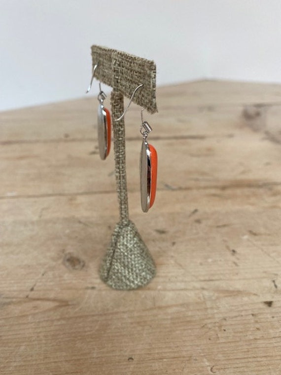 Retro Oblong Orange Cabochon Stone Dangle Earring… - image 2