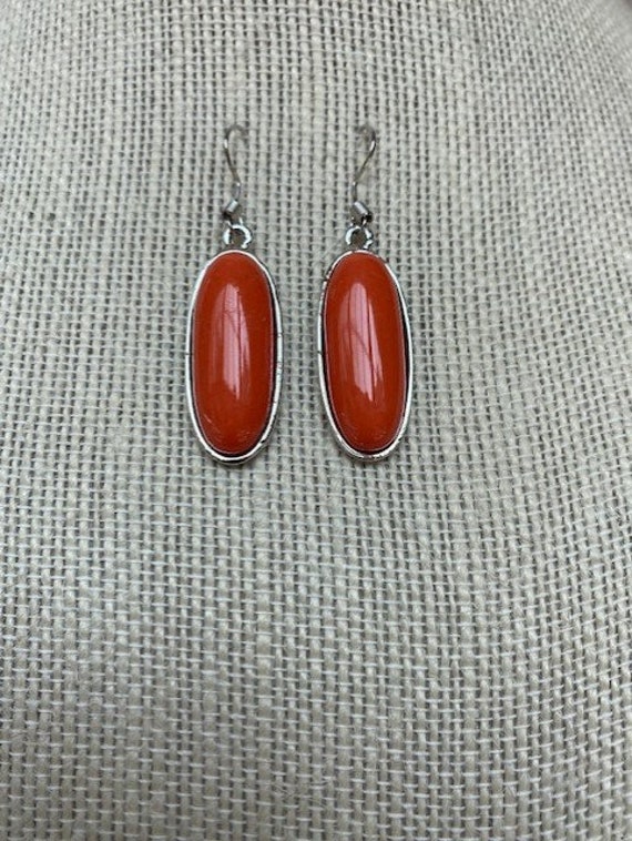 Retro Oblong Orange Cabochon Stone Dangle Earring… - image 7