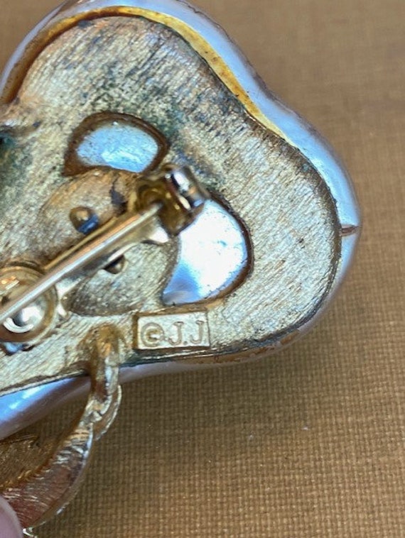 Vintage JJ Jonette Pear Brooch Pin Enamel Faux Pe… - image 4