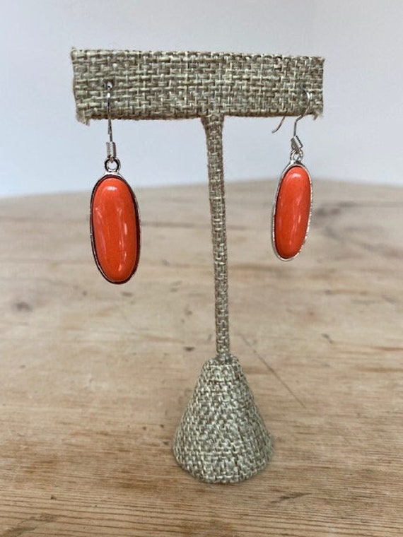 Retro Oblong Orange Cabochon Stone Dangle Earring… - image 1