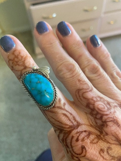 Vintage Navajo JD Signed Turquoise and Sterling Silver Ring