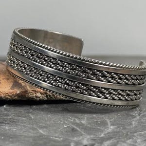 Vintage Alvin Tahe Signed Double Row Twisted Rope Sterling Silver Cuff Bracelet Navajo Artist Stacking Bracelet Southwestern Unisex  TB28