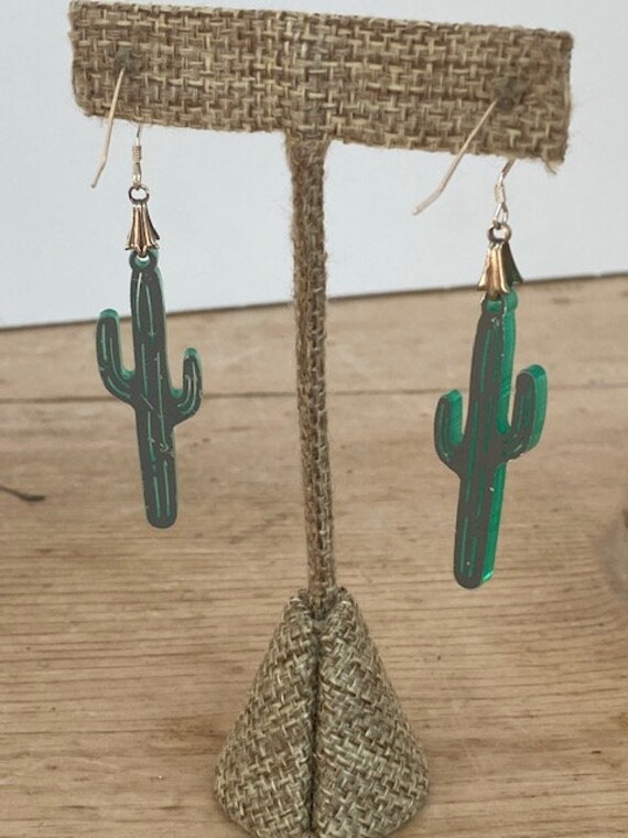 Electric Green Saguaro Cactus Plastic Dangle Drop… - image 6