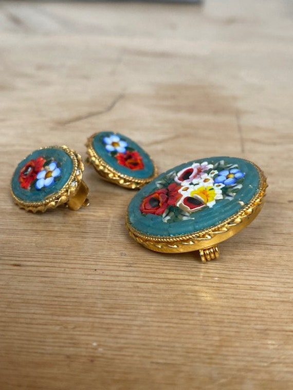 Vintage Italian Millefiori Glass Mosaic Flowers Br