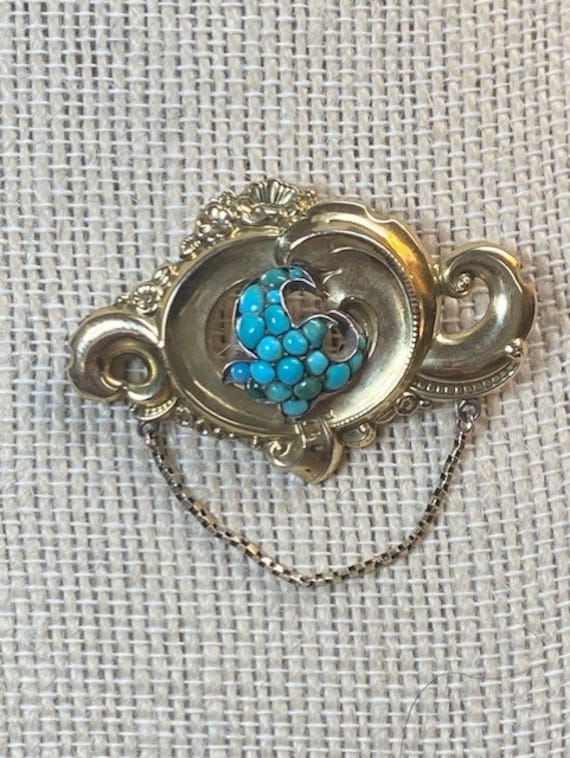 Antique Victorian Gold Filled Turquoise Inlay Swi… - image 2
