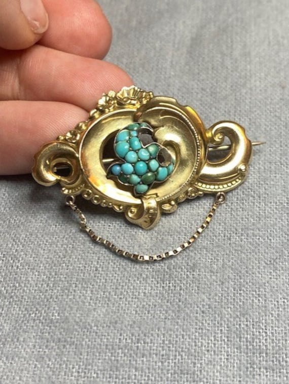 Antique Victorian Gold Filled Turquoise Inlay Swi… - image 1