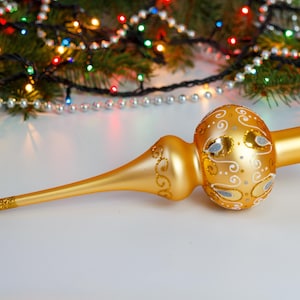 Gold Vintage Christmas glass tree topper 9 inches, stained glass tree topper antique Christmas ornament tree topper top, winter decor 2025