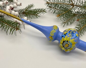 Décoration de sapin de Noël vintage en verre bleu de 25 cm (10 pouces), ornement de sapin antique