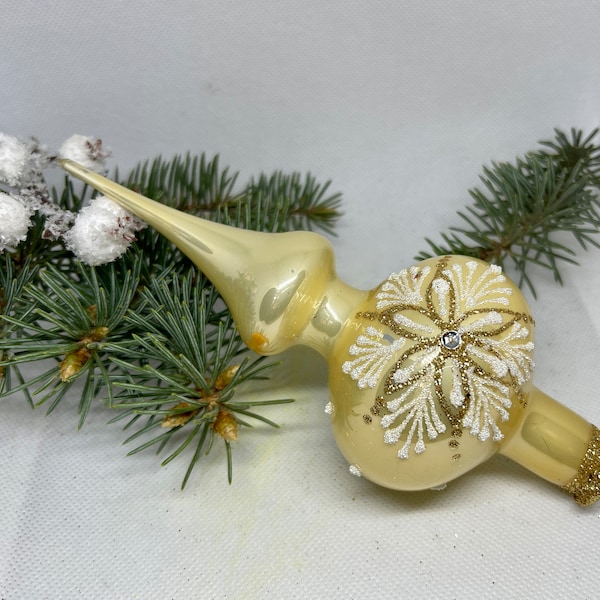 Small beige vintage Christmas glass tree topper 8 inches, tree topper antique Christmas ornaments ornament tree topper top