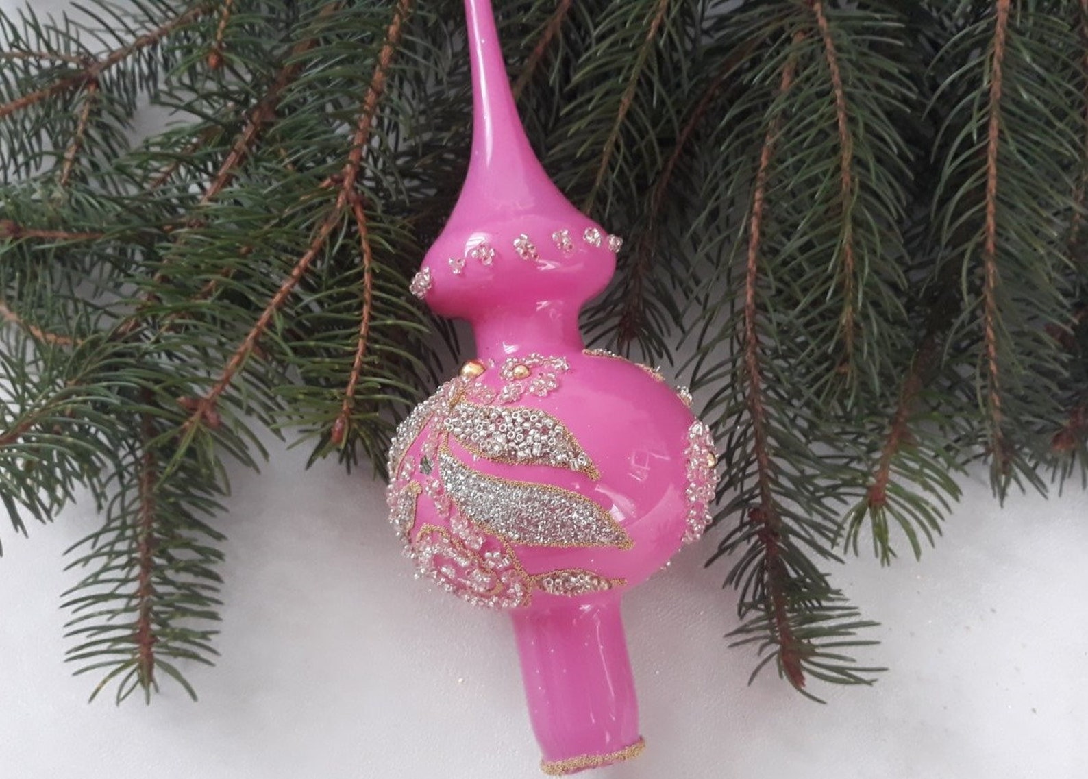 Big Pink Christmas Glass Tree Topper 14 Inches Tree Topper Etsy UK