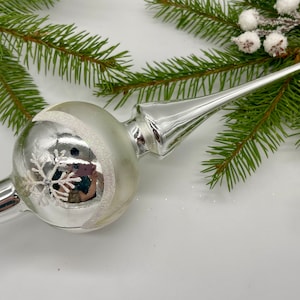 Silver Christmas glass tree topper 9 inches, mercury tree topper handmade Christmas finial top for Christmas tree 2024 - best Christmas gift