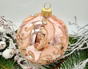 ピンクのクリスマスガラスボール、キラキラクリスマスオーナメント