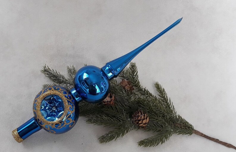 Blue Vintage Christmas Glass Tree Topper 12 Inches Tree Etsy