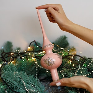 Pink Vintage Christmas glass tree topper 9&#39;&#39;, stained glass tree topper antique Christmas ornament tree topper top, winter decor 2025