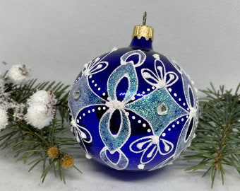 クリスマス飾り　吹きガラス　オーナメントボール7個【シルバーメタリック】 ブルークリスマスガラスボール、クリスマスオーナメント、吹きガラス