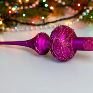 Hot pink Vintage Christmas glass tree topper 9&#39;&#39;, stained glass tree topper antique Christmas ornament tree topper top, winter decor 2025