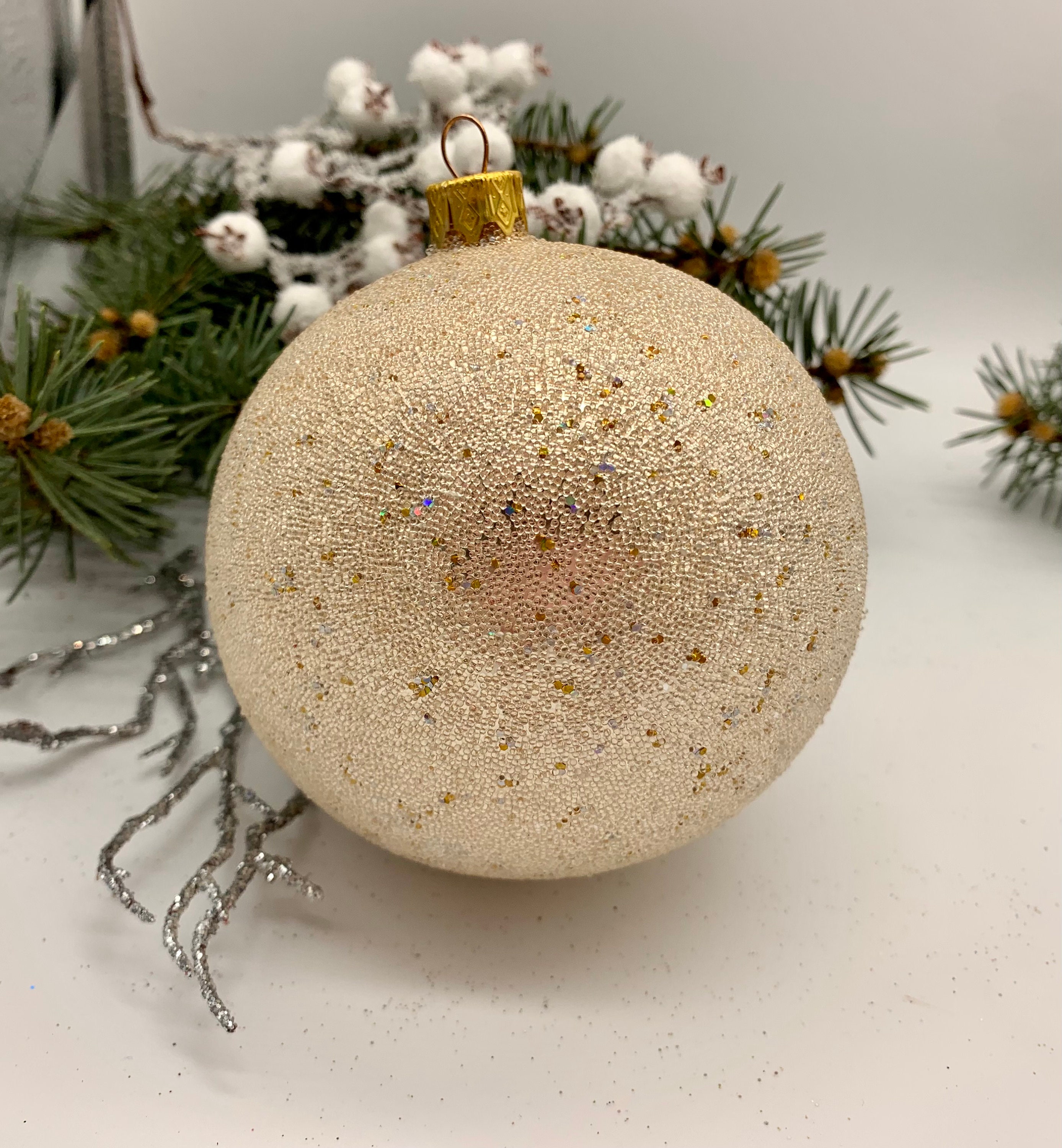 Giant Glitter Ball ornaments for holiday displays up to 84 diameter.