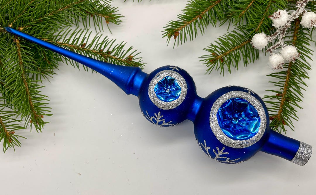 Boules De Noël En Verre Réflecteur Bleu Brillant - Lot De 4 Par Krebs Glas Lauscha - Diam. 7 Cm