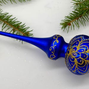 Vintage blue Christmas glass tree topper 9 inches, tree topper antique Christmas finial ornaments, Xmas 2025, Winter decor,Holiday decor