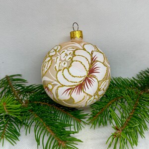 White with gold pattern Christmas glass Ball, Glitter Xmas Ornaments, Blown Glass Christmas ball,Handmade Paited Christmas glass Bauble