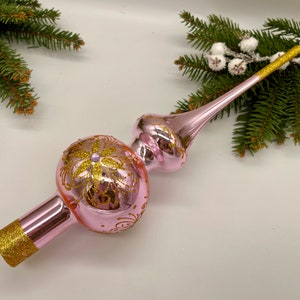Pink Vintage Christmas glass tree topper 9 inches, stained glass tree topper antique Christmas ornament tree spire, Xmas 2025, Xmas gift
