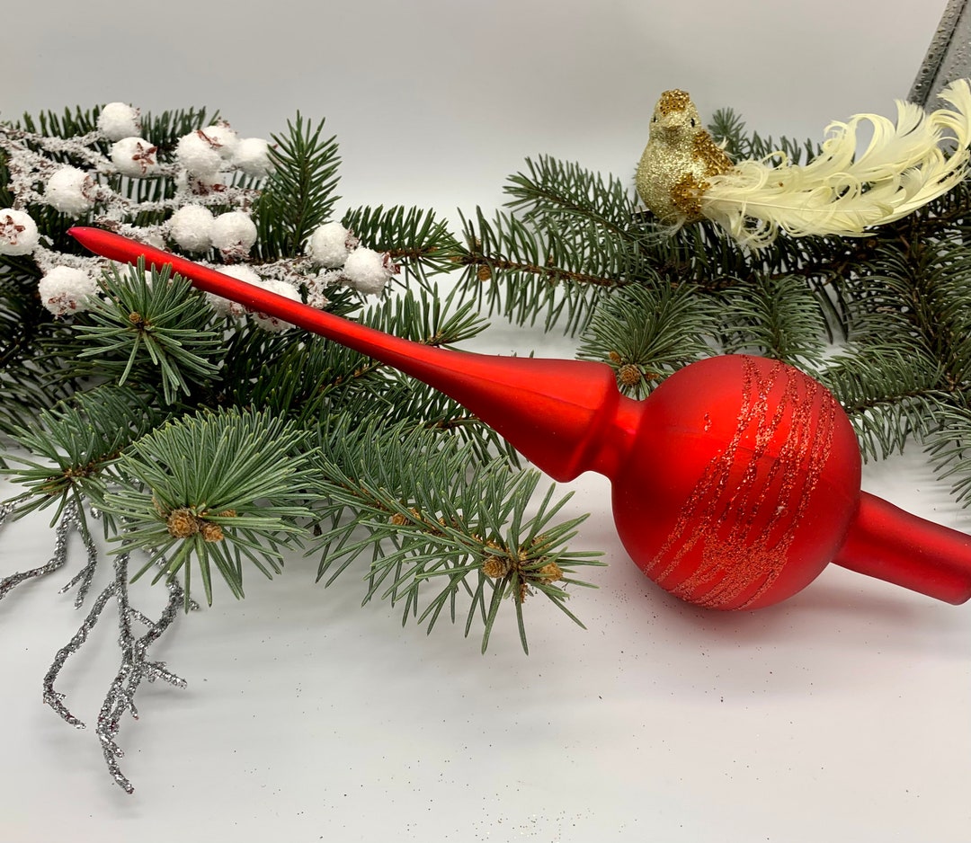 Red Christmas Glass Tree Topper 10 Inches, Mercury Tree Topper Antique