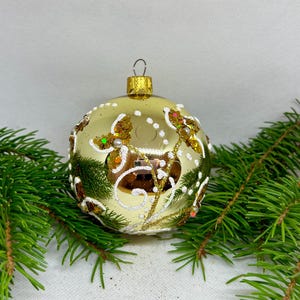 Gold Christmas glass Ball, Glitter Xmas Ornaments, Blown Glass Christmas ball,Handmade Paited Christmas glass Bauble