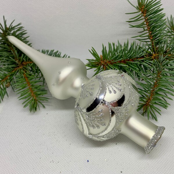Small white vintage Christmas glass tree topper 8 inches, tree topper antique Christmas ornaments ornament tree topper top