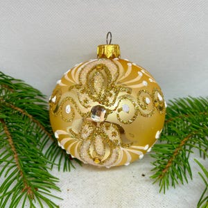 Gold Christmas glass Ball, Glitter Xmas Ornaments, Blown Glass Christmas ball,Handmade Paited Christmas glass Bauble,Winter decor, Xmas 2025