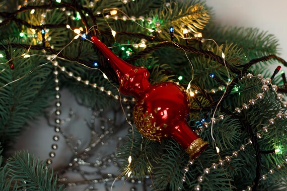 Punta Per Albero Di Natale In Vetro 28 Cm – Colore Rosso Scuro Opaco/Lucido – Decorazione Tradizionale - 3