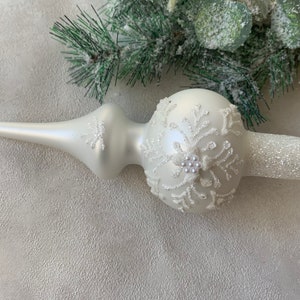 Kleine weiße Christbaumspitze aus Glas 18 cm, Christbaumspitze antik, Glasspitze, Christbaumspitze