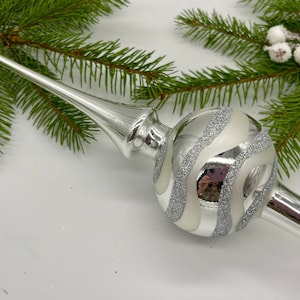 Silver Christmas glass tree topper 9 inches, mercury tree topper handmade Christmas finial top for Christmas tree 2024 - best Christmas gift