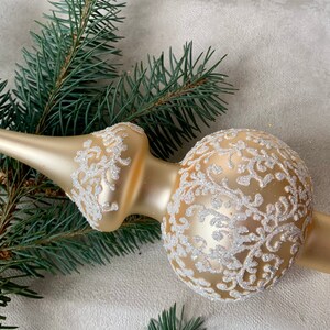 Beige Christmas glass tree topper , tree topper vintage Christmas ornaments, handmade XMAS glass finial, Christmas decoration