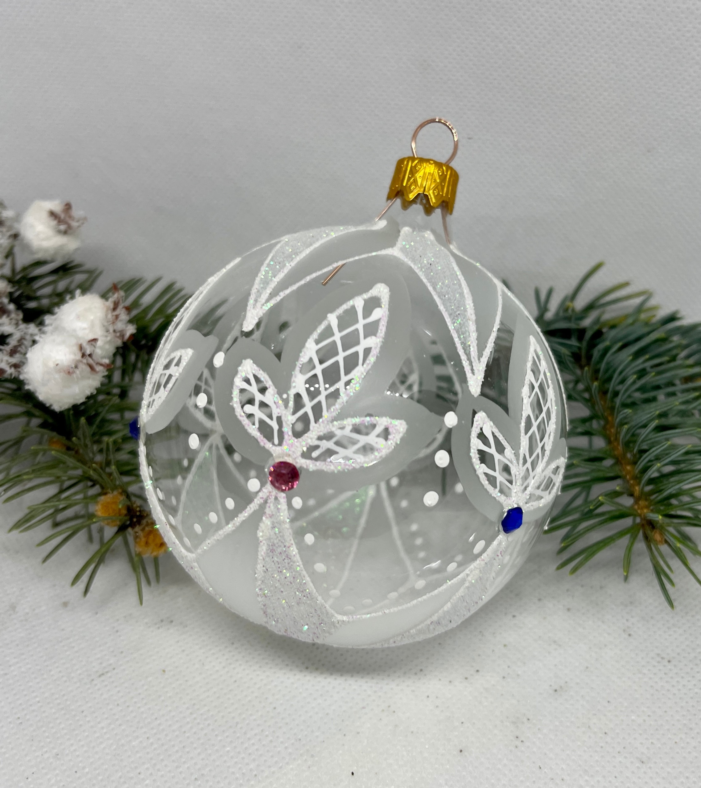 透明なクリスマスガラスボール、クリスマスオーナメント、吹きガラスの