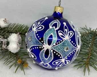 ブルークリスマスガラスボール、クリスマスオーナメント、吹きガラス