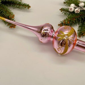 Pink Vintage Christmas glass tree topper 9 inches, stained glass tree topper antique Christmas ornament tree topper top, winter decor