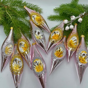10 pink glass ornament christmas decor handmade indent ornaments christmas glass, Xmas 2025, Holiday decor, Xmas spire,Winter decor