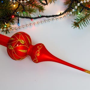 Red Vintage Christmas glass tree topper 9 inches, stained glass tree topper antique Christmas ornament tree topper top, winter decor 2025